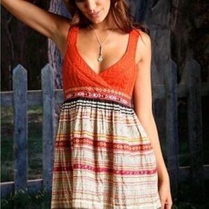 Rare Free People Vintage Romantic V Neck Sweater Festival Market Boho Dress 2 S